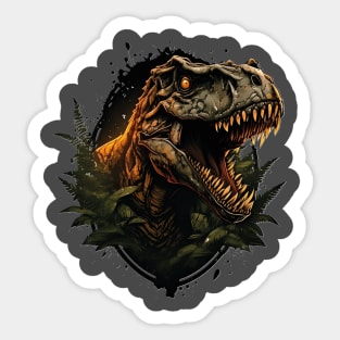 Fury Unleashed: T-Rex Head Emerging from the Undergrowth Sticker